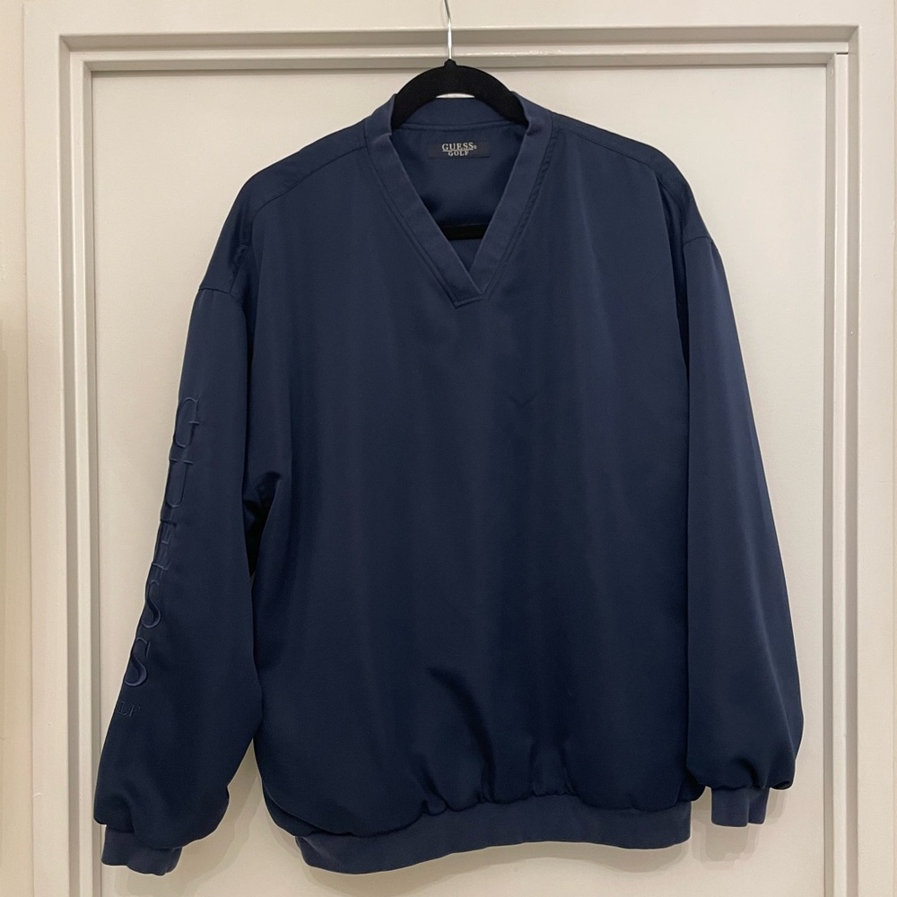 GUESS Unisex Deep Blue V-Neck Golf Sweater - Size Large